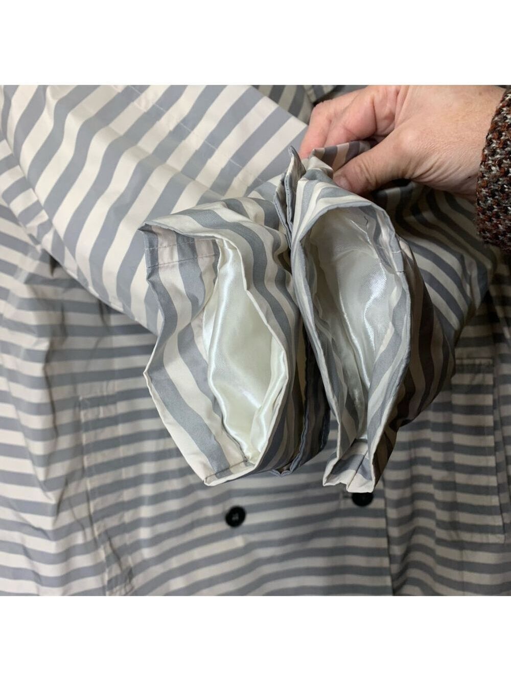 D Hayes Trench Coat Windbreaker Sz 2XL Gray White Striped Water repellant - Picture 7 of 16